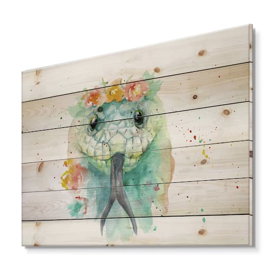 Designart - Portrait A Snake In Flowers - Farmhouse Print on Natural Pine Wood